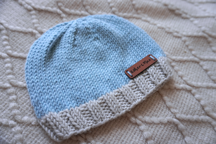 Welcome Home Hat and Sock Set – Hand-Knit Cashmere and Merino Wool Newborn Coming Home Outfit | Sky Blue & Gray