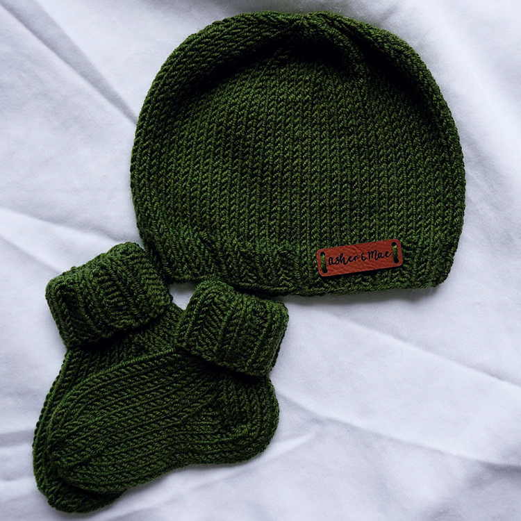 Welcome Home Hat and Sock Set – Hand-Knit Cashmere and Merino Wool Newborn Coming Home Outfit | Dark Green
