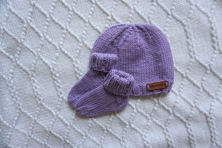 Welcome Home Hat and Sock Set – Hand-Knit Cashmere and Merino Wool Newborn Coming Home Outfit | Purple